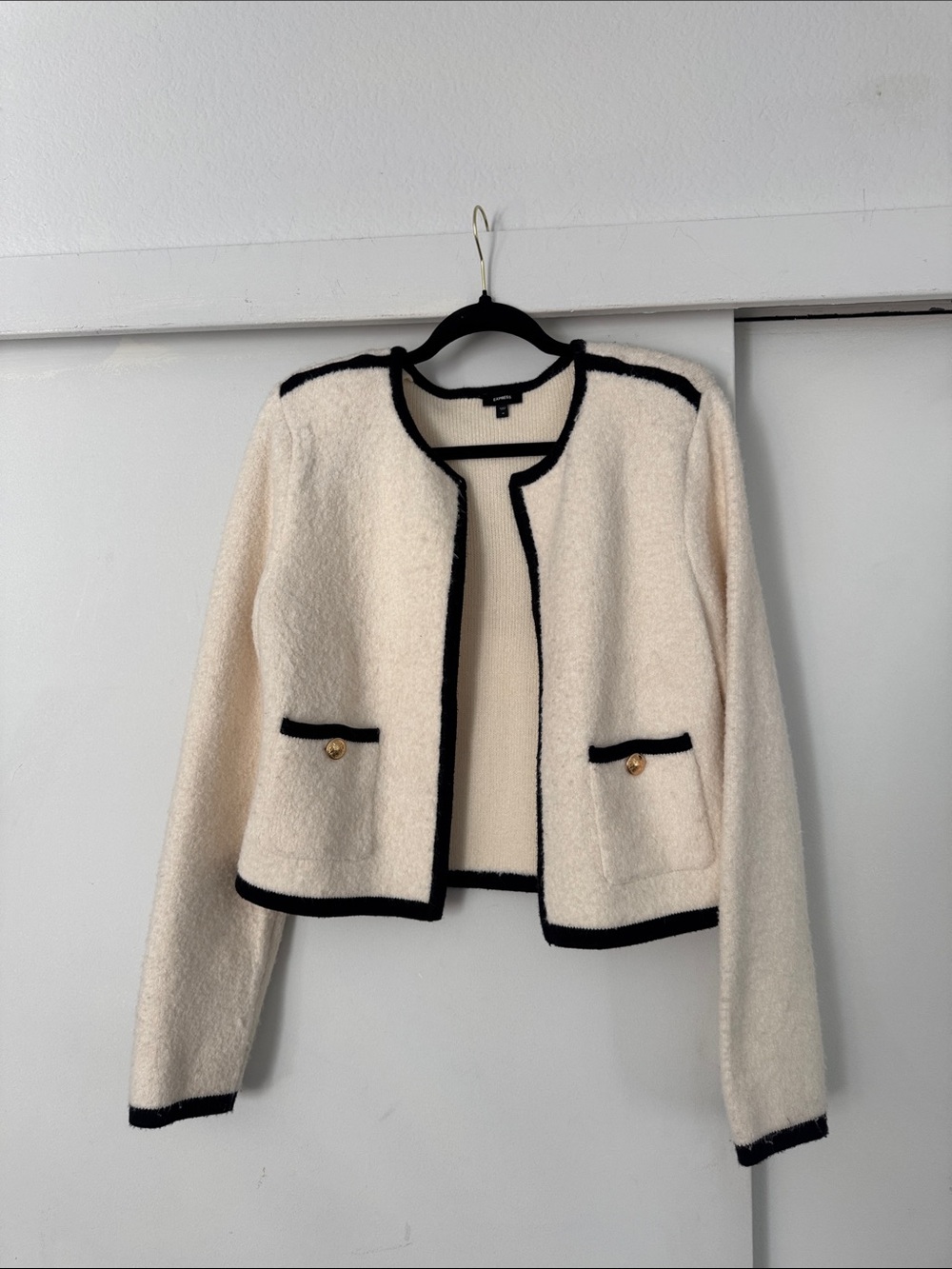 Express Cream Bouclé Jacket with Black Trim